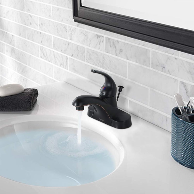 WOWOW Single Handle Commercial Bathroom Faucet Oiled Rubbed Bronze 4 inch Centerset Bathroom Basin Sink Faucets One Handle Vanity Faucets Basin Mixer Tap with Lift Rod Drain Assembly - Image 5